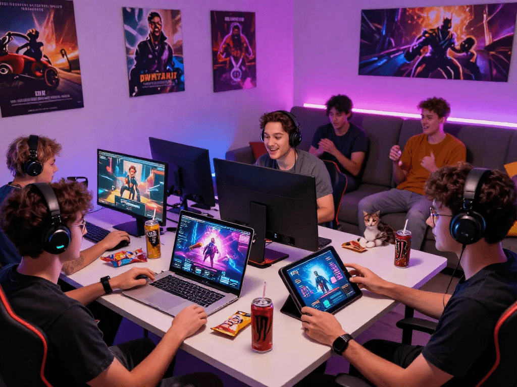 Gamers enjoying popular porn games online in a vibrant, engaging setting.