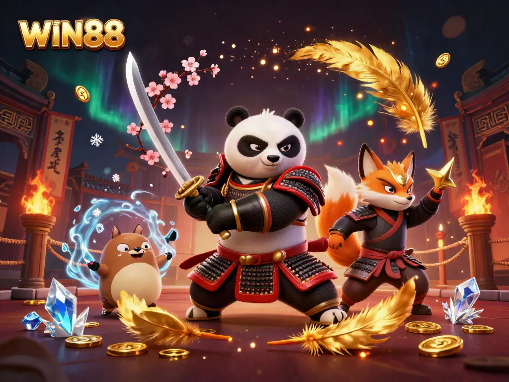 Win88 gaming scene featuring dynamic characters and casino elements in a rich, colorful setting.
