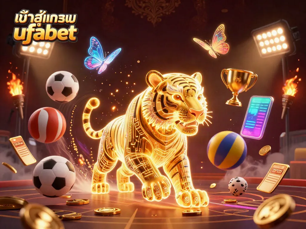 Engage in the vibrant world of เข้าสู่ระบบ ufabet with dynamic golden tiger and sports elements.