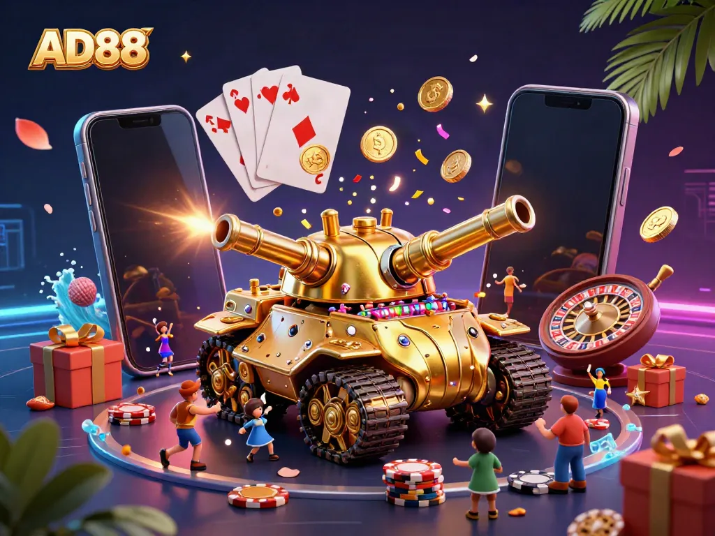Experience the thrilling AD88 mini casino in a golden tank filled with winning moments and excitement!