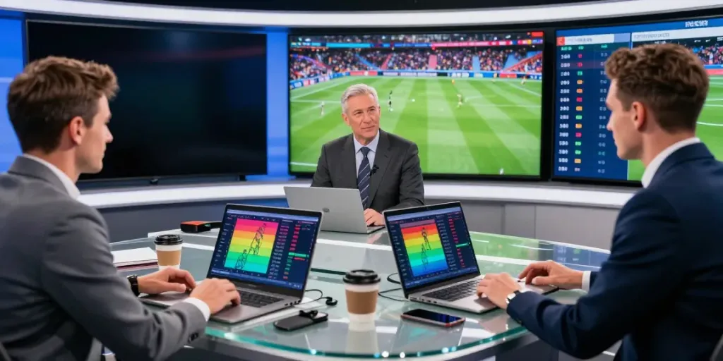 Innovative sports analysis on TOP10FOOTBALL with analysts and statistics in a modern studio.