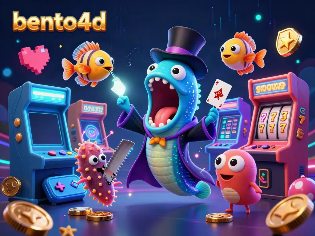 Experience bento4d's vibrant casino magic with unique characters performing dazzling tricks.