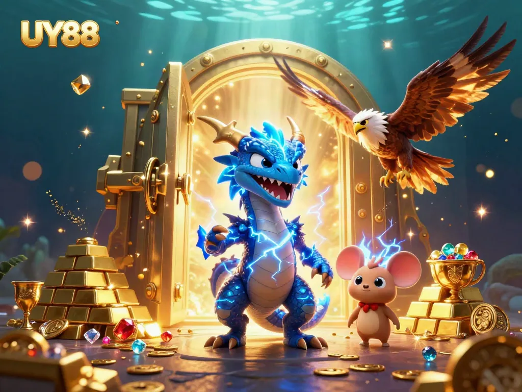 Experience the vibrant world of UY88, showcasing engaging scenes of winning games with electrifying characters.