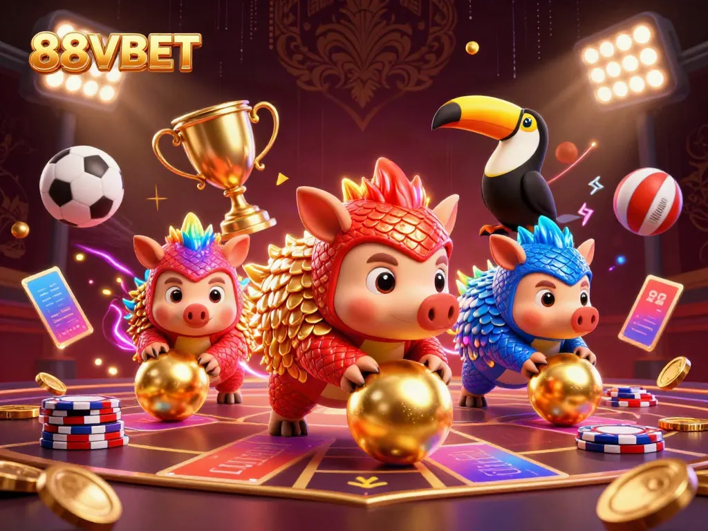 Experience excitement with 88VBET in this lively casino scene featuring dynamic pangolins.