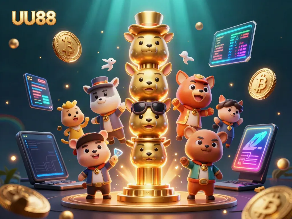 Experience thrilling wins at UU88 with vibrant casino-themed 3D illustration packed with action.
