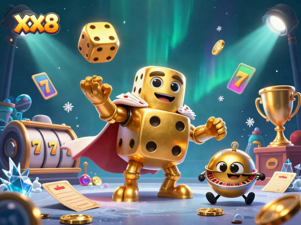 Experience thrilling gameplay with XX8's vibrant casino-themed digital illustration featuring colorful slots and characters.