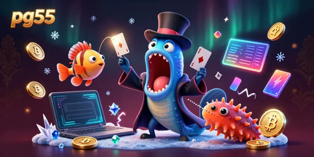 Engage in winning strategies with pg55 while bioluminescent creatures dazzle at a crypto casino.