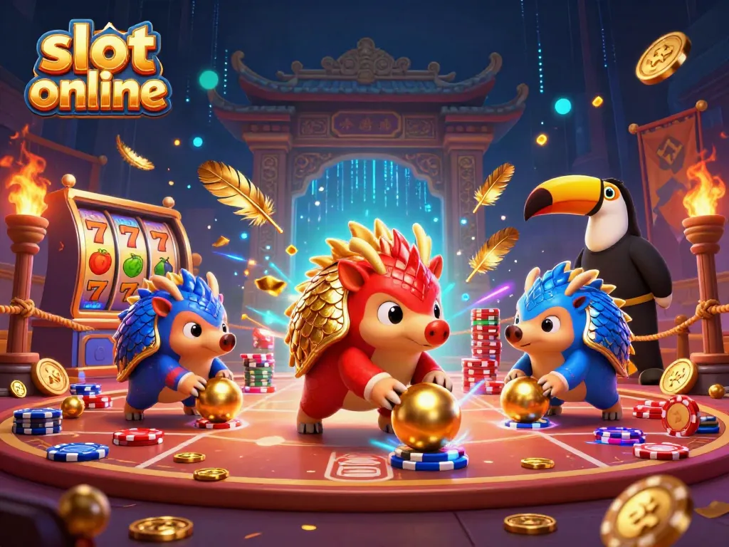 Spin to win with engaging slot online action featuring rival pangolins and vibrant casino elements.