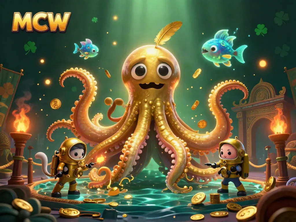 MCW invites players into a vibrant underwater casino scene with a kraken, diving cat, and glowing fish.