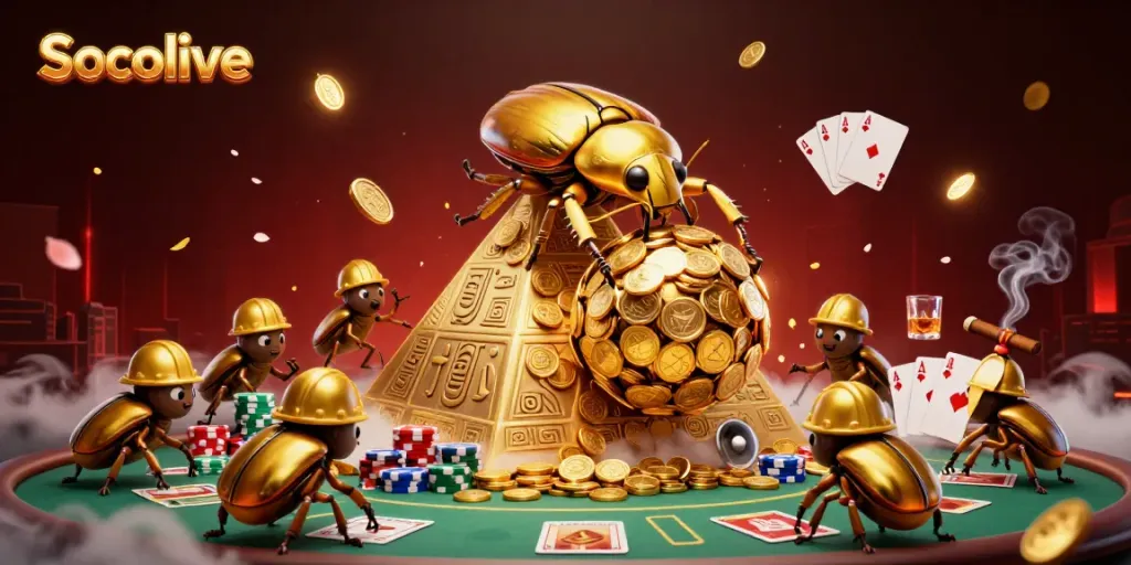Experience the thrill of Socolive with golden beetles symbolizing casino excitement and rich gameplay.