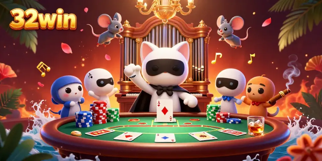 Engage in the magic of 32win with a lively casino atmosphere featuring dynamic characters and rich game elements.