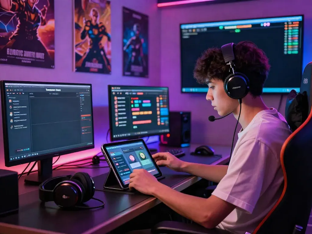 Engaging user experience with the Totobet app on a sleek tablet surrounded by vibrant gaming accessories.
