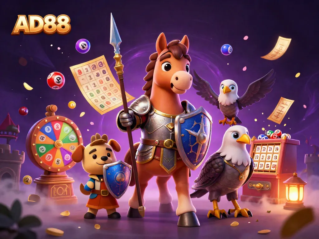 Experience the thrill of AD88 with knights and magical elements in a vibrant casino atmosphere.