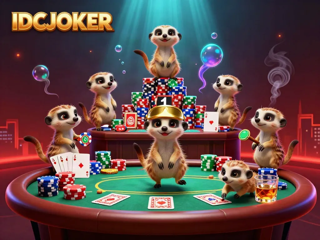 IDCJOKER meerkats manage a lively poker scene with captivating casino elements.