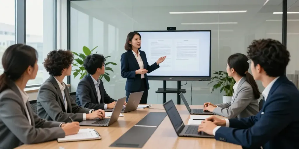 Lead Roedl team collaborating in a bright modern legal office