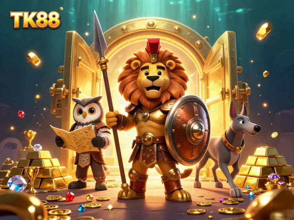 Experience thrilling gameplay and adventure at TK88 online casino with exciting characters and vibrant elements.