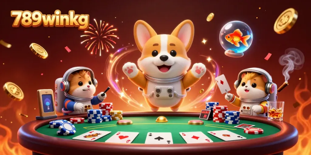 Experience the excitement of 789winkg with a dynamic 3D illustration showcasing unique casino characters.