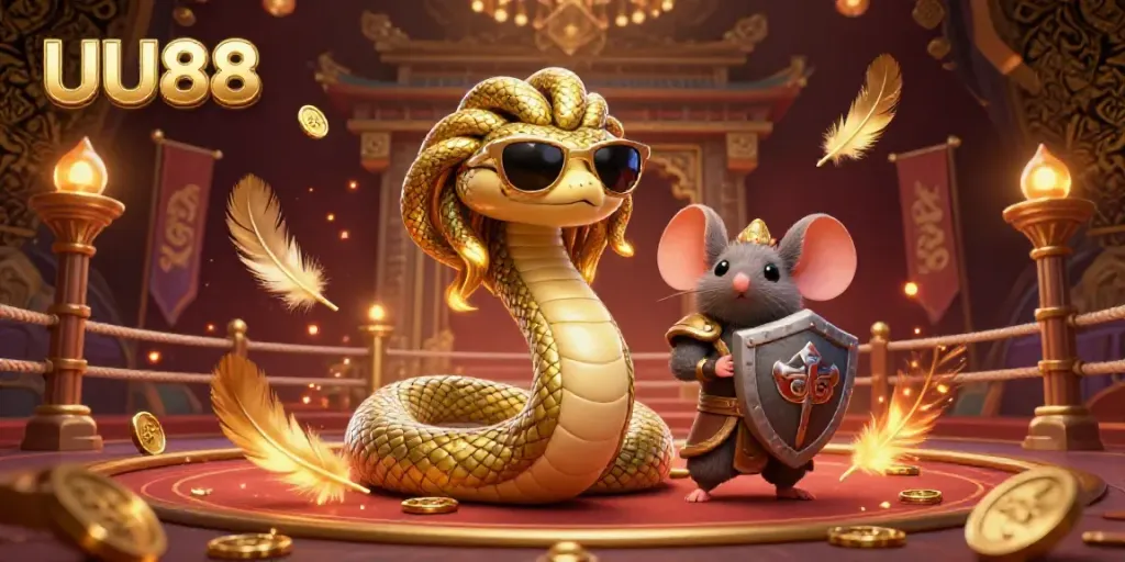 Engage with the vibrant gaming essence of UU88 in this lively 3D digital illustration capturing a casino adventure.