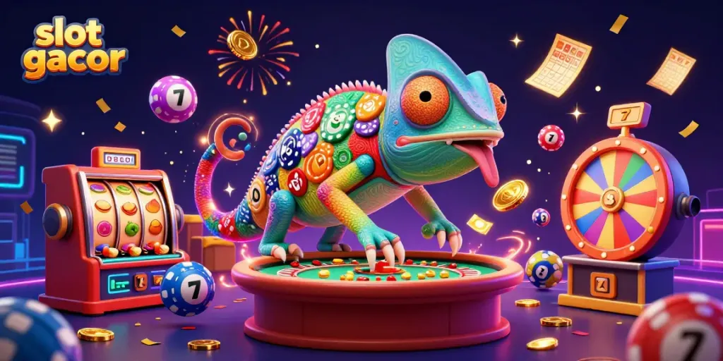Experience the excitement of slot gacor with a colorful 3D casino illustration featuring dynamic gaming elements.