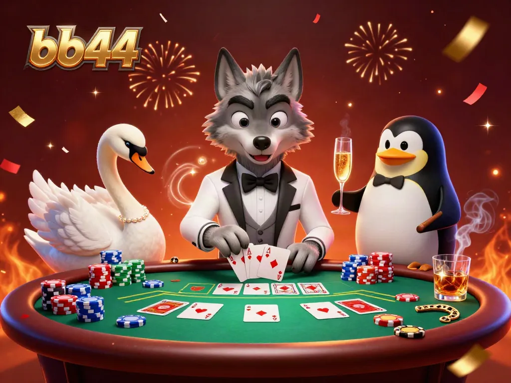 Experience the ambiance of bb44 with vibrant casino characters celebrating at a baccarat table.