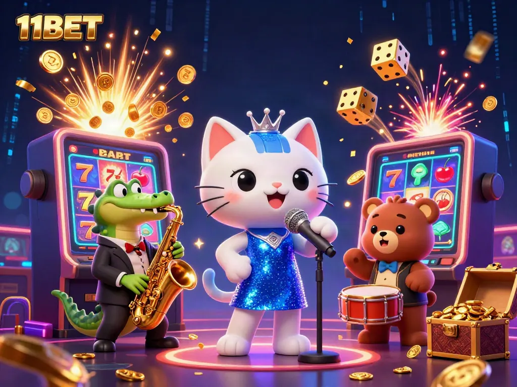 Experience the vibrant energy of 11BET with illustrated casino characters and exciting game elements.