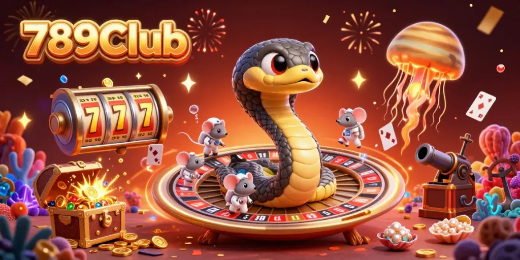 Engage with 789Club through a vibrant 3D illustration showcasing a playful casino scene.