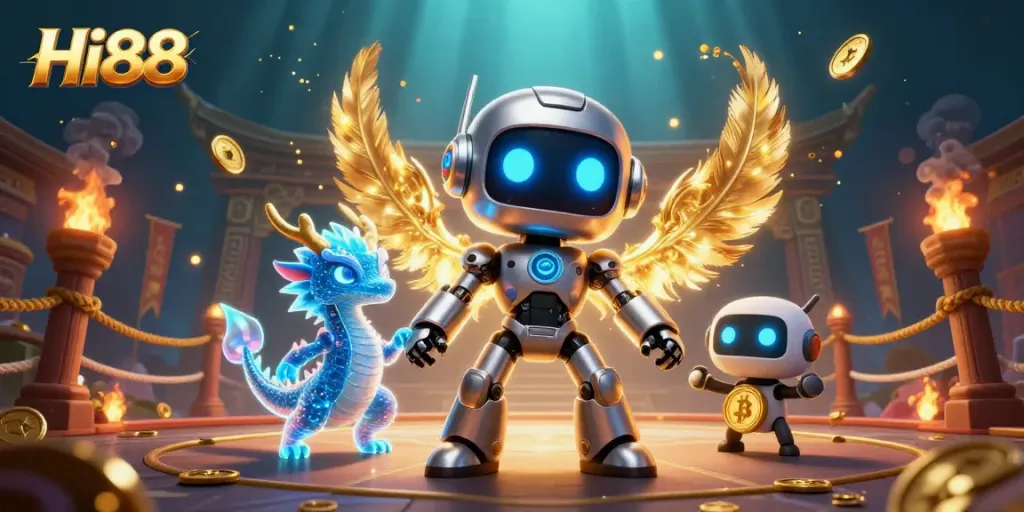 Engage in thrilling gaming at Hi88, featuring vibrant characters and dynamic casino elements.