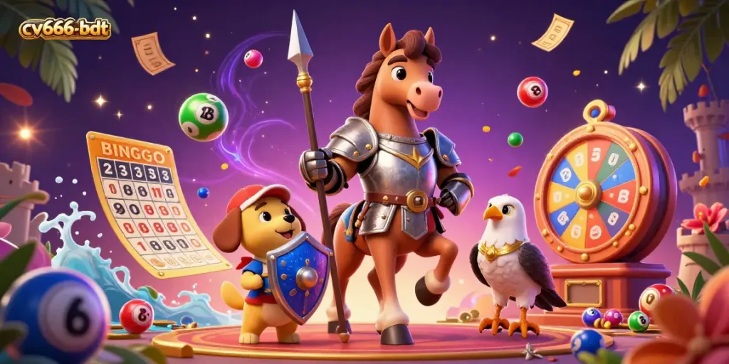Experience thrilling casino action with cv666-bdt featuring lottery balls and knights in battle.
