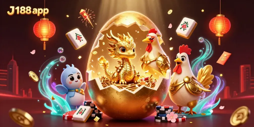 Engage with the J188 app by uncovering a golden dragon amidst a vibrant casino setting