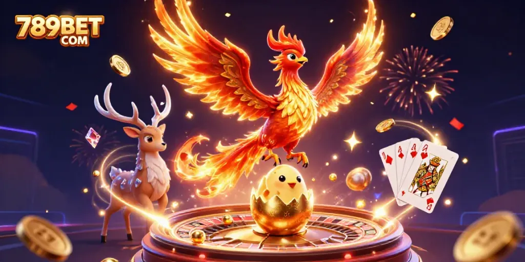 Experience exhilarating gameplay at 789BET COM with a vibrant 3D phoenix scene filled with casino excitement.