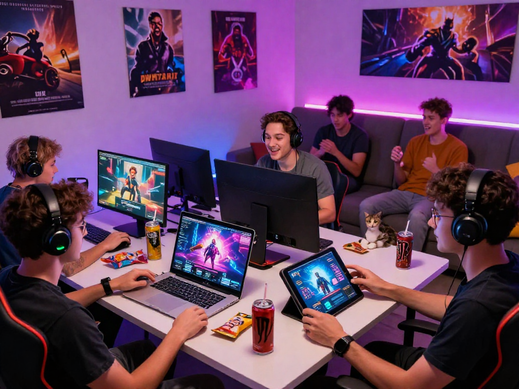 Gamers enjoying popular porn games online in a vibrant, engaging setting.