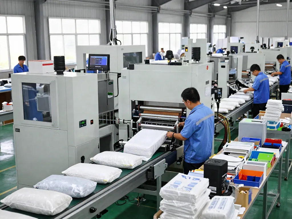 Open-mouth bagging machines in a professional manufacturing facility, showcasing the expertise of a packaging equipment manufacturer.