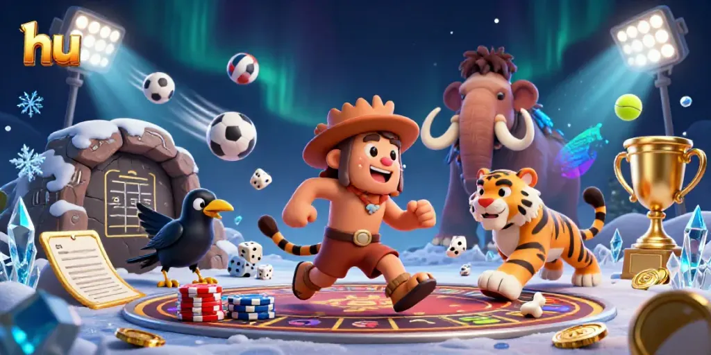 Experience thrilling action at hu's prehistoric casino with caveman and sabertooth characters!