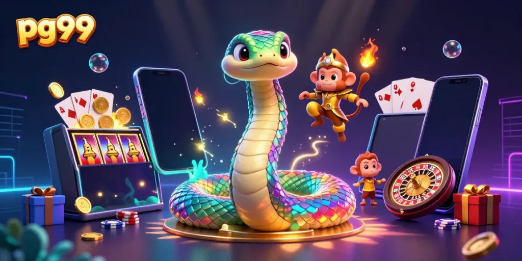 Experience dynamic gaming action with pg99's vibrant carnival of casino games illustrated in 3D.