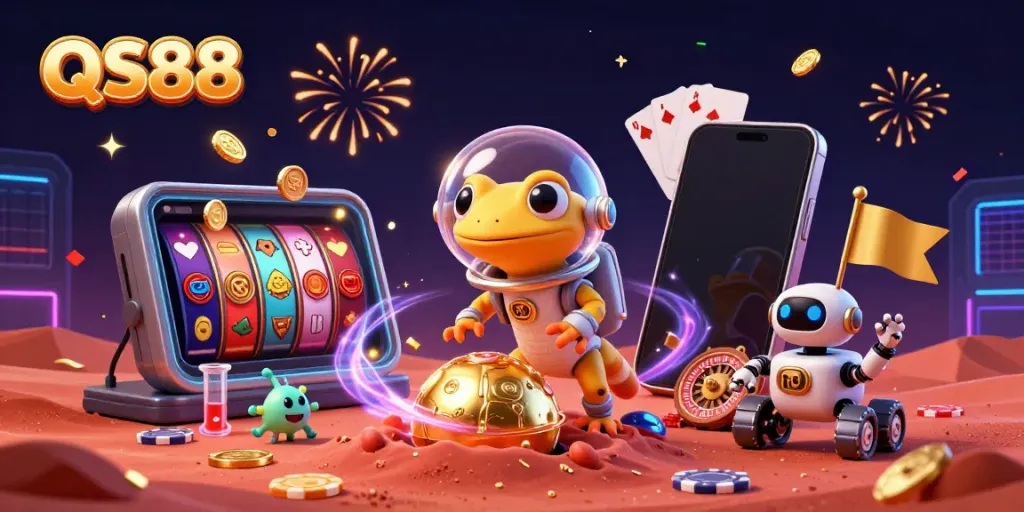 Experience gaming excitement at QS88 with a Martian gecko discovering a hidden casino on Mars.